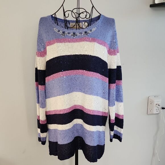 Alfred Dunner Striped Sequin Sweater knitted women size 1X Casual Sophisticated - Picture 1 of 11